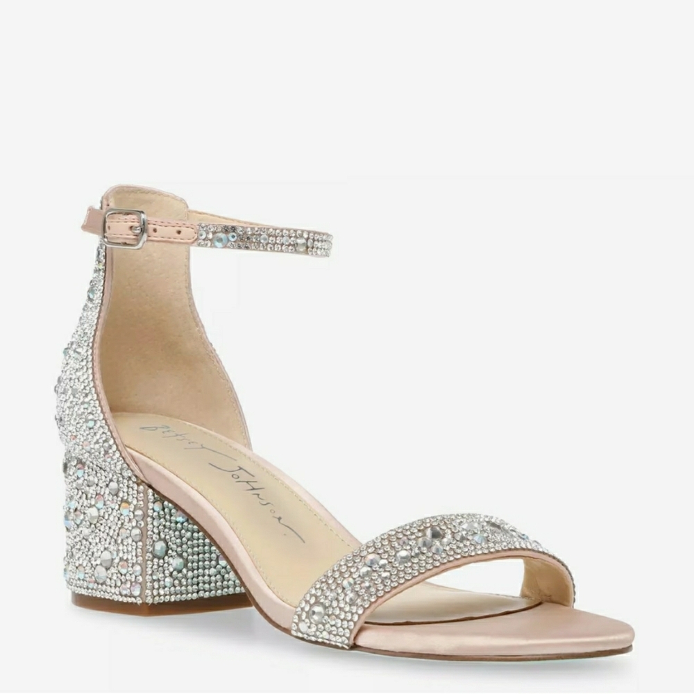 Embellished Betsey Johnson Irisdescent Rhinestone Block Heel Sandals
